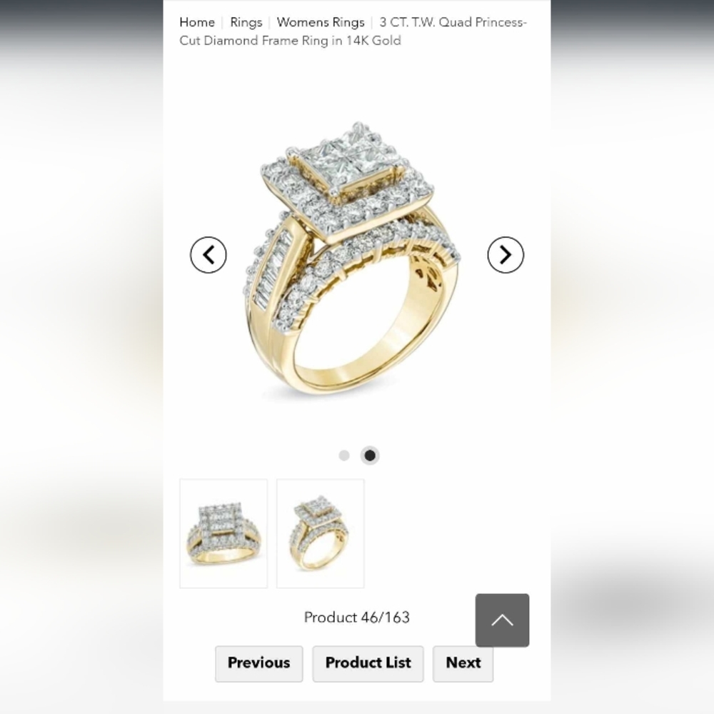 14k gold quad princess cut ring